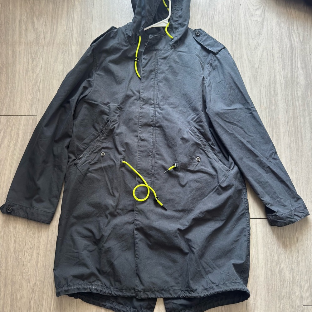Coach Charcoal Raincoat with Bright Yellow Details